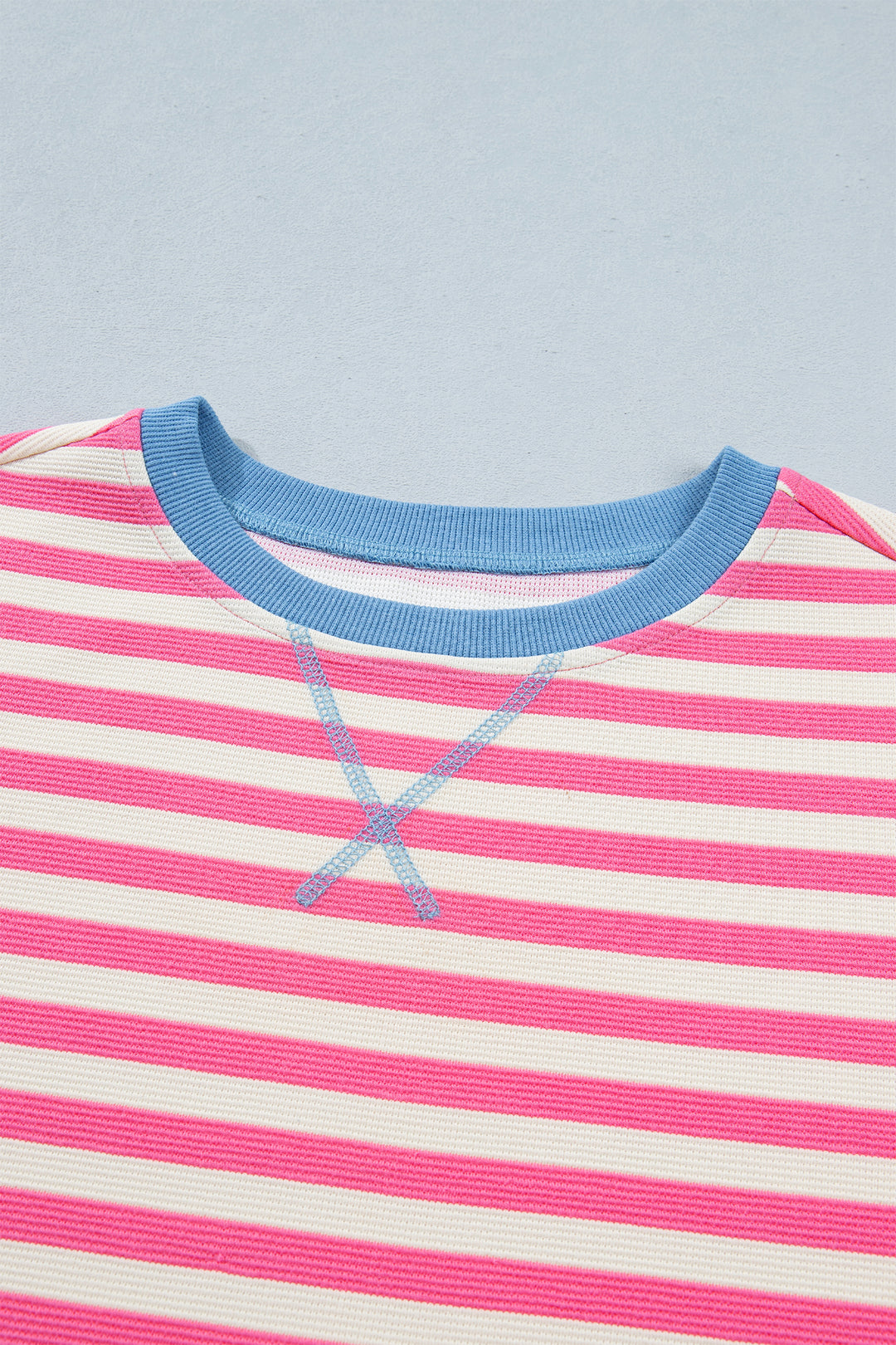 Pink Stripe Contrast Patchwork Short Sleeve Loose Tee