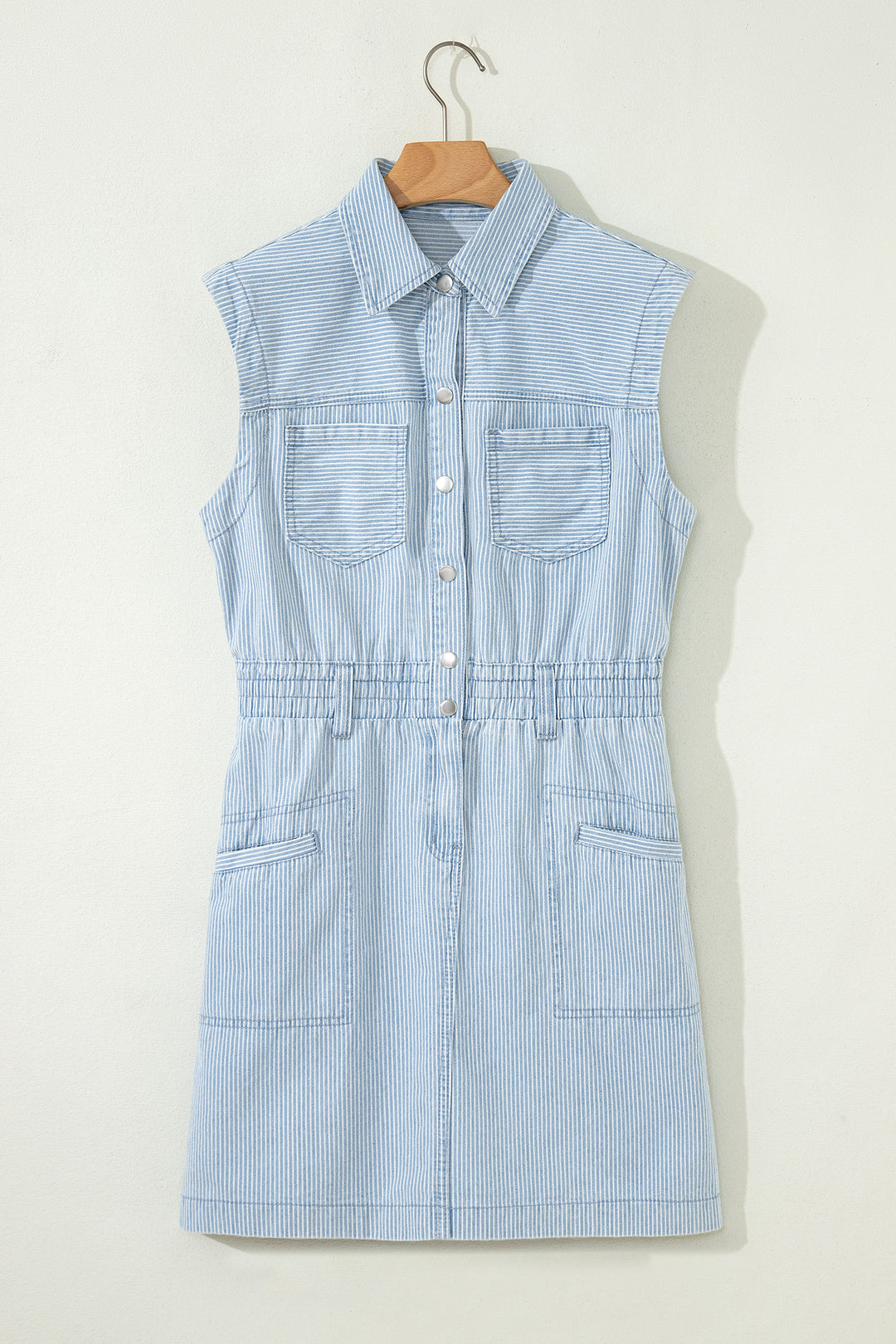Sky Blue Stripe Sleeveless Denim Mini Dress