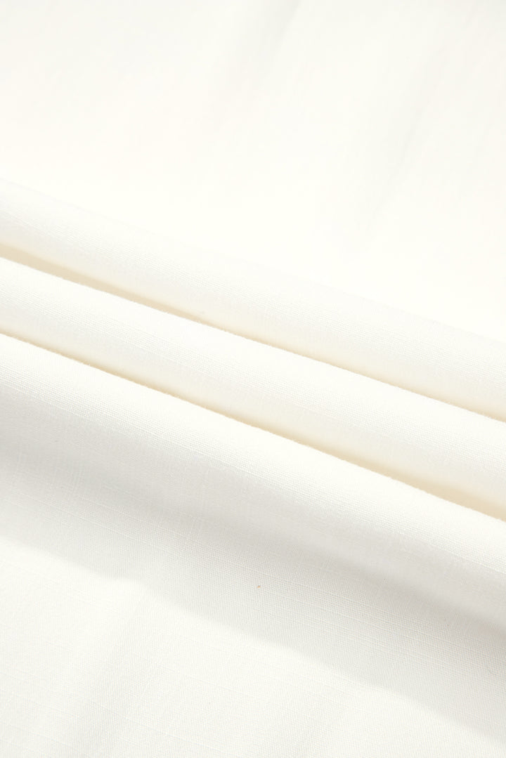 White Solid Drop Waist Pleated Wide Leg Casual Pants