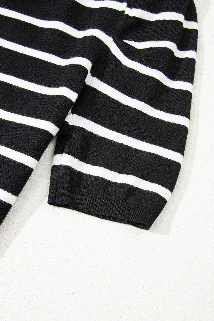 Ribbed Trim Round Neck Bubble Sleeve Knitted Top