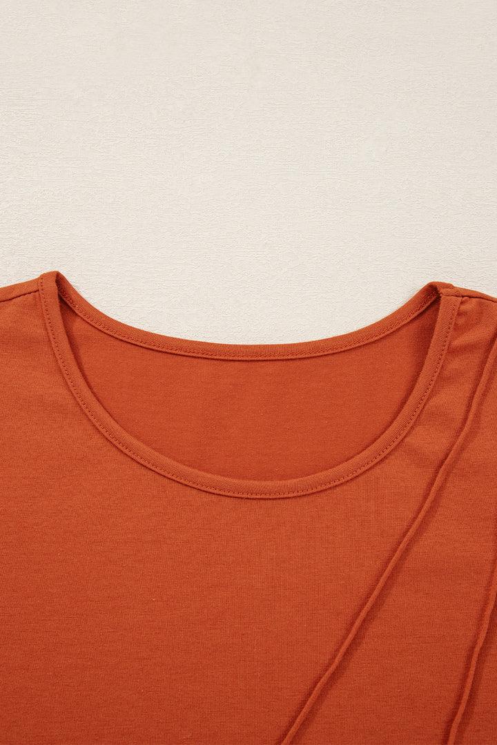 Red Clay  Asymmetric Seam Detail Solid Color Long Sleeve Top