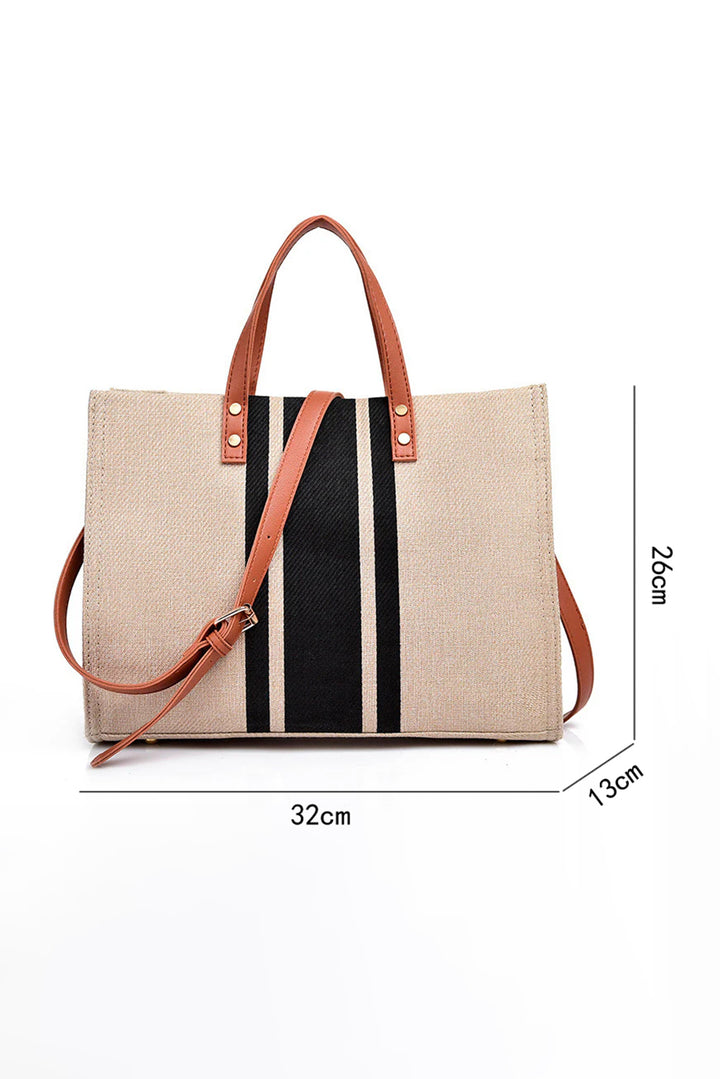 Striped Print Contrast PU Leather Handle Patchwork Shoulder Bag