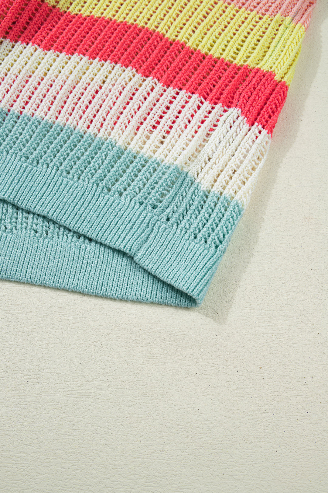 Color Block Hollow Out Knit Short Sleeve Sweater