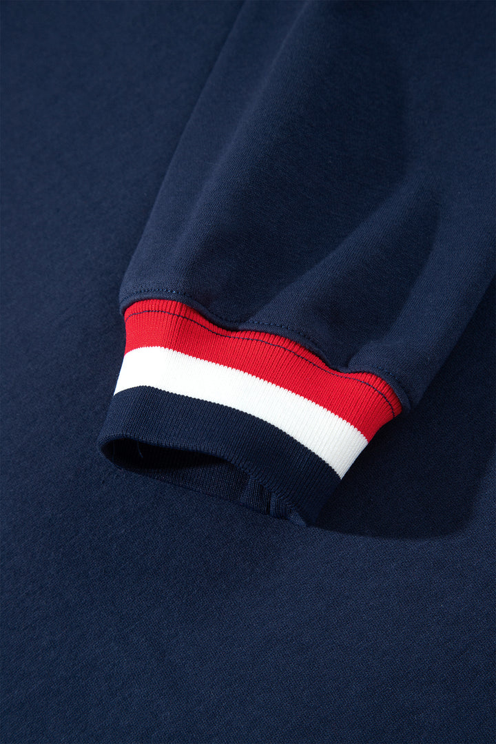 Dirty blue USA Slogan Patch Embroidery Colorblock High Neck Long Sleeve Sweatshirt