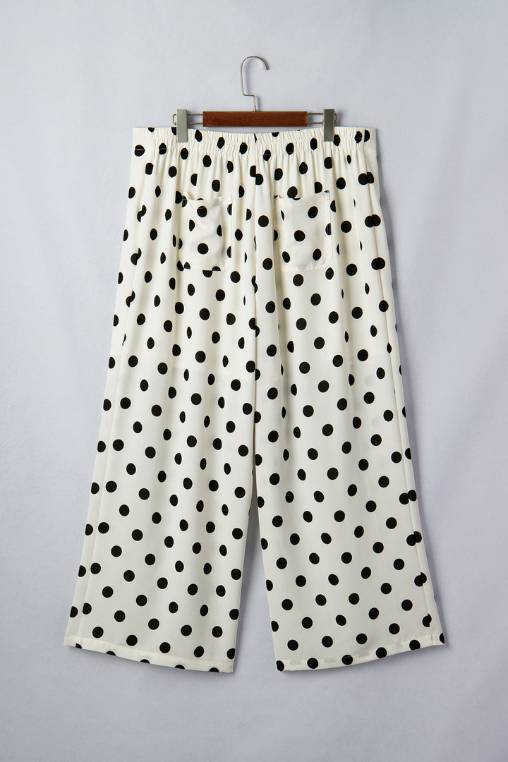 White Plus Size Polka Dot Print Patch Pocket Womens Shift Pants