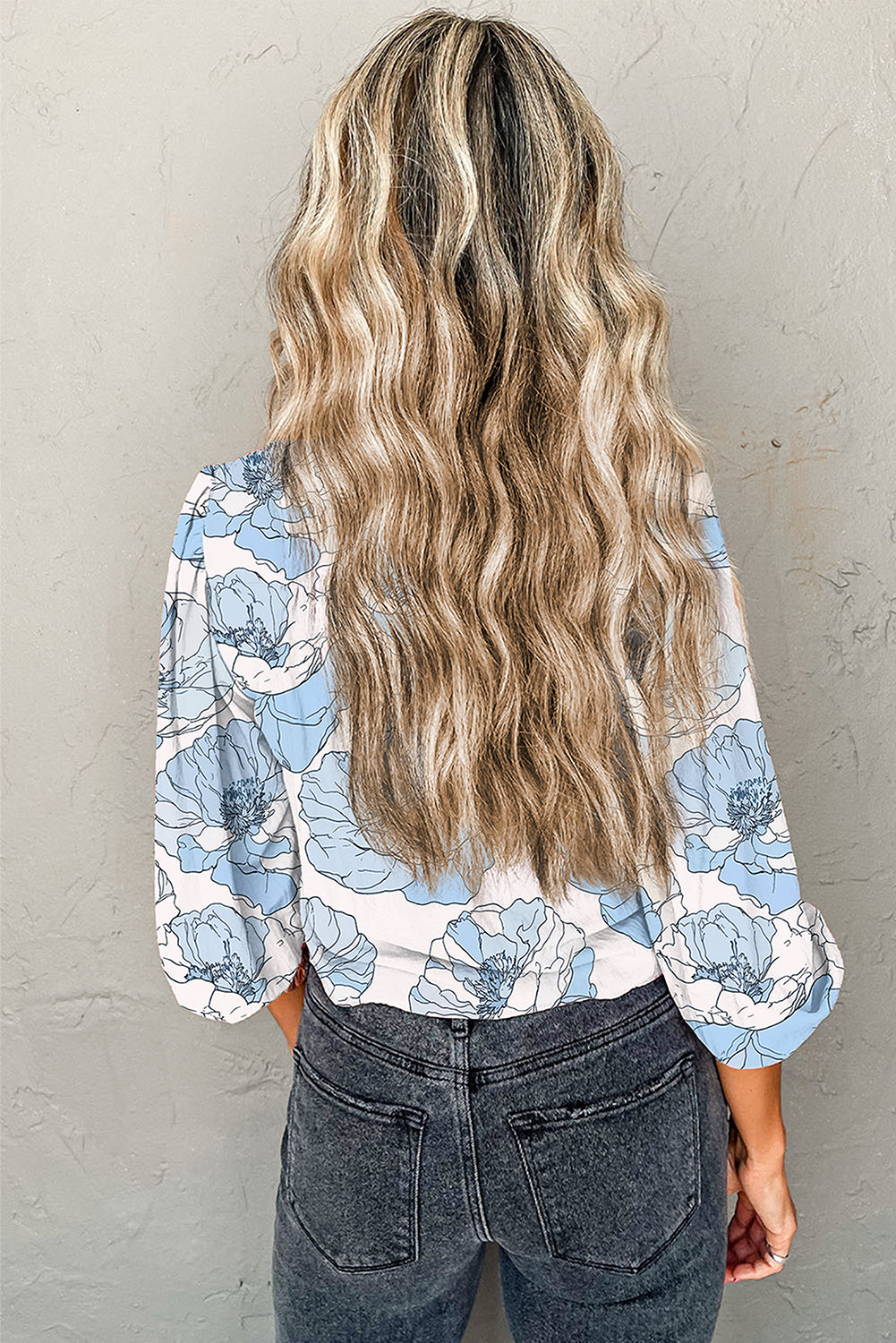 Floral Print Frilly Smocked Square Neck Long Sleeve Blouse