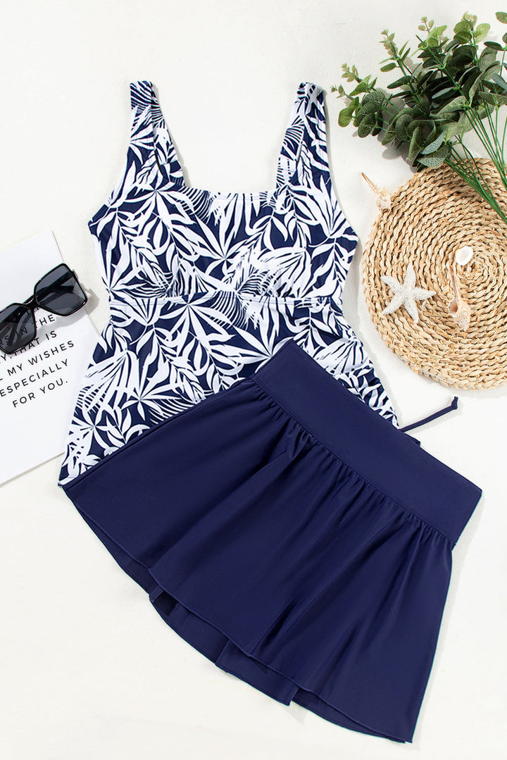 Blue Scoop Neck Adjustable Tankini and Matching Skort Bathing Suit