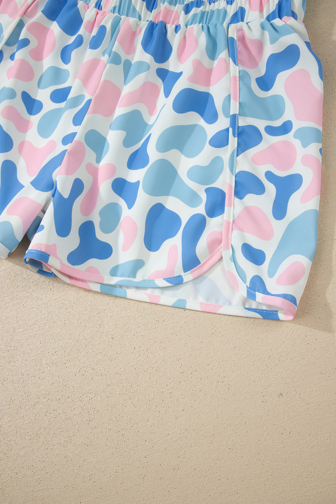 Sky Blue Camouflage Print Shirred High Waist Athleisure Shorts
