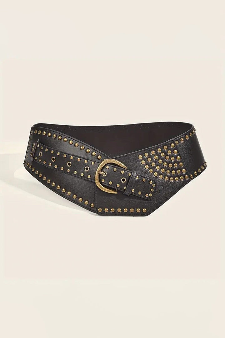 Ceinture large en cuir PU clouté à rivets rétro