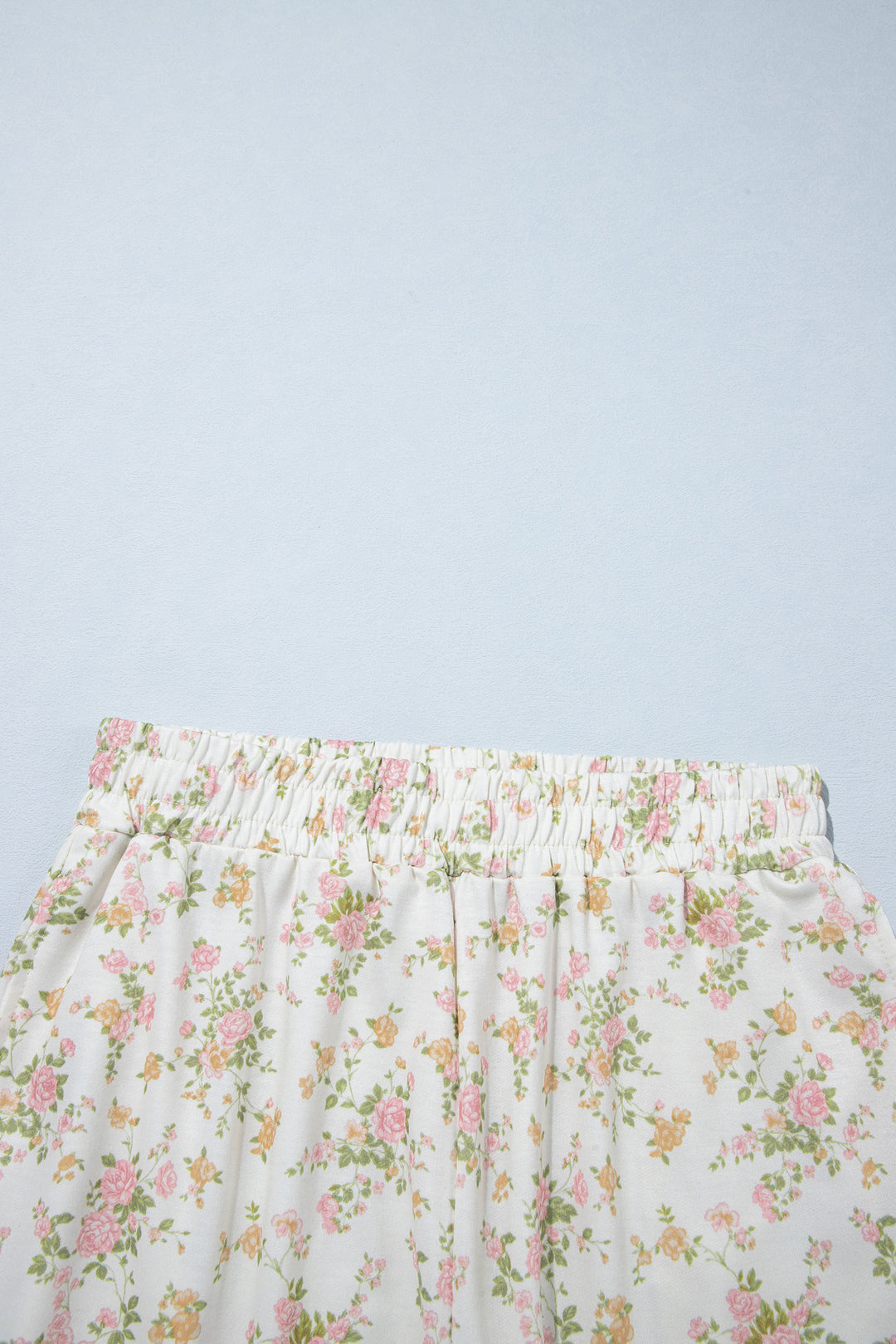 Beige Floral Print Long Sleeve Shift Top Pocketed Shorts 2pcs Set