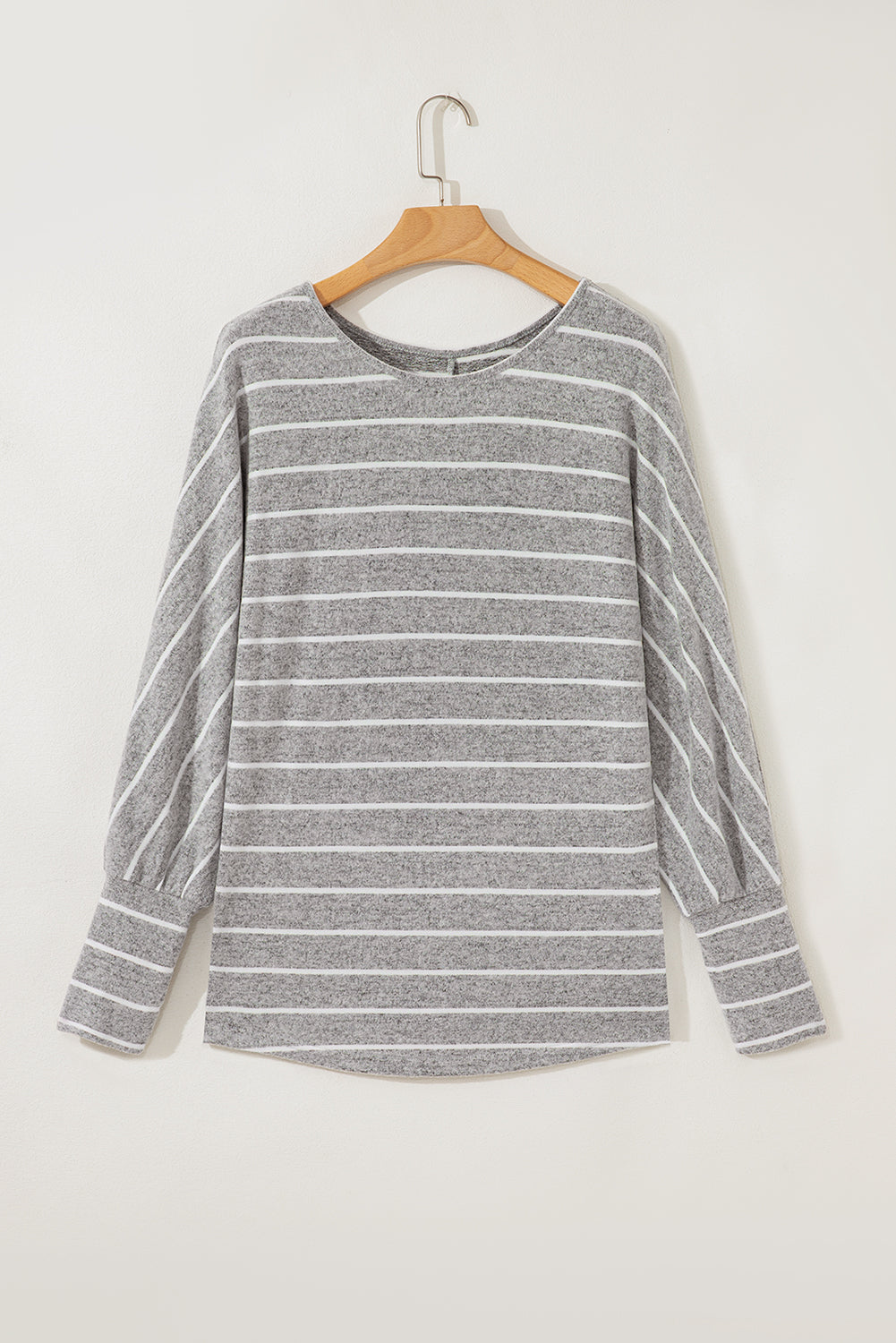 Gray Stripe Dolman Sleeve Cotton Top