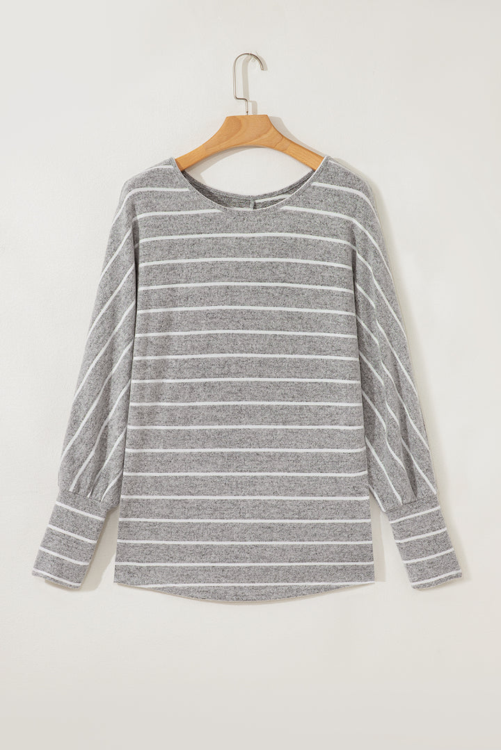 Gray Stripe Dolman Sleeve Cotton Top