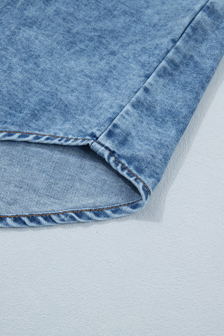 Dusk Blue Buttoned Front Collared Sleeveless Denim Vest