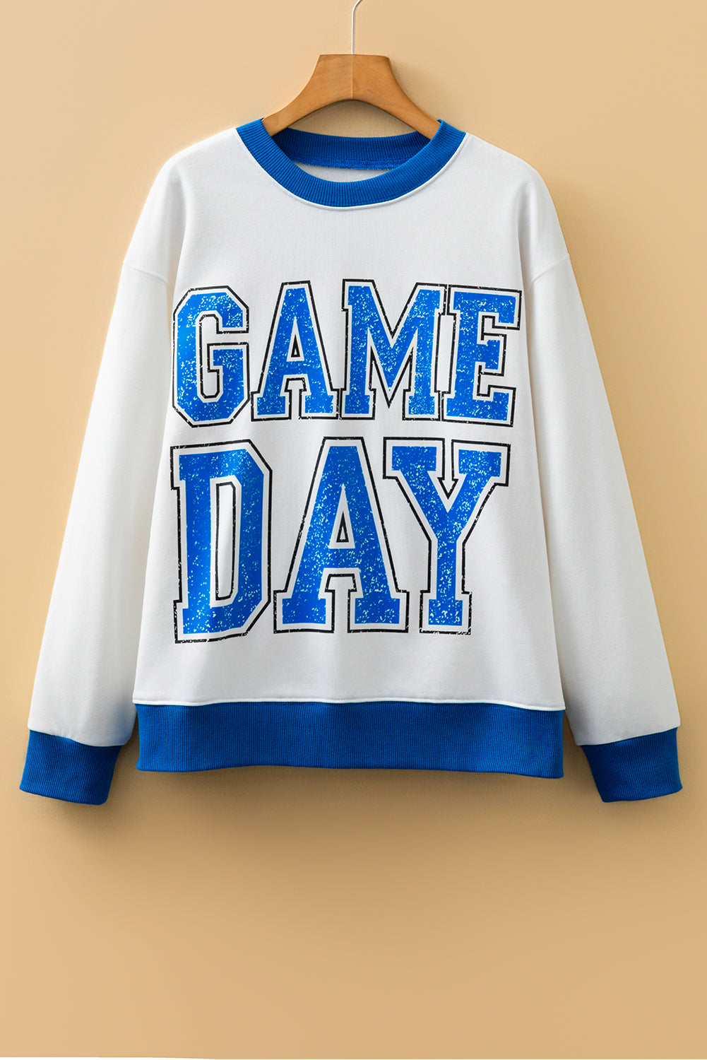 GAME DAY Letter Graphic Varsity Striped Detail Baggy Sweatshirt