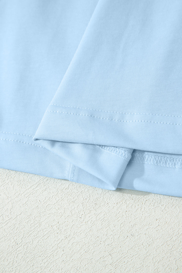 Mist Blue Stitched Detail Loose Tank Top 2pcs Short Set