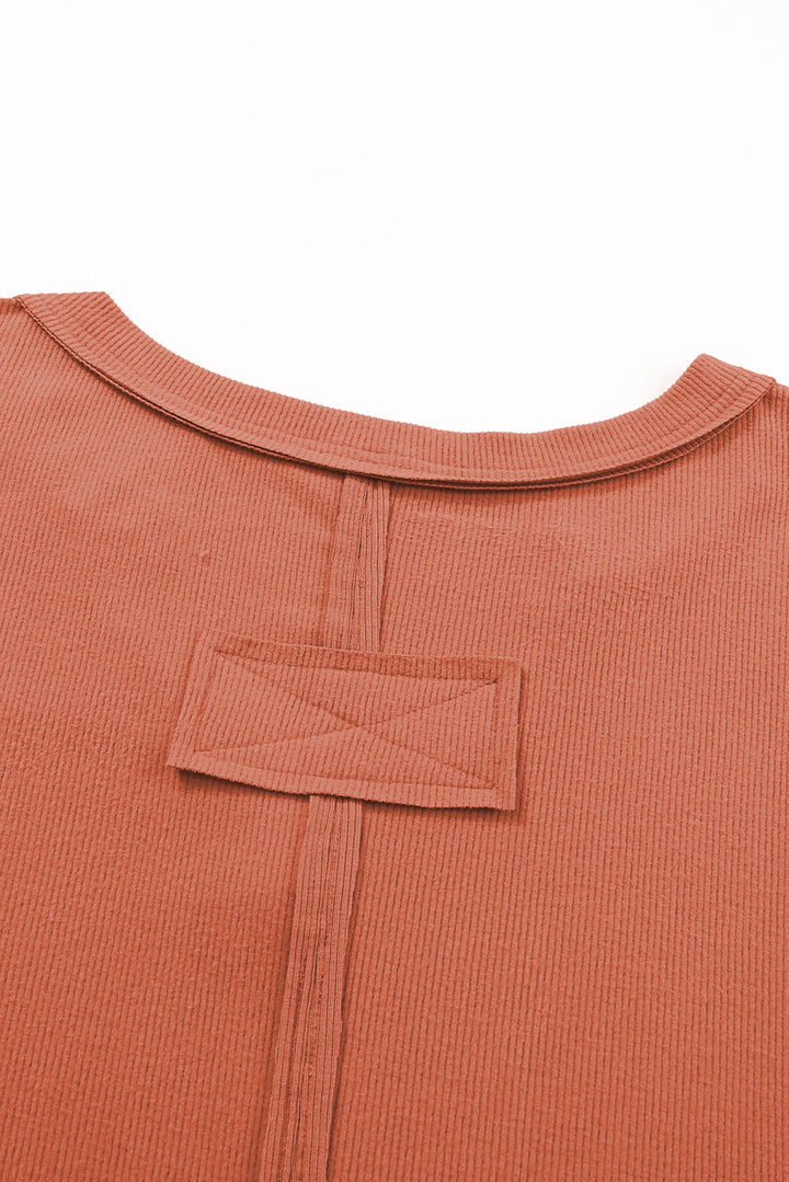 Plus Size Exposed Seam V Neck Long Sleeve Top