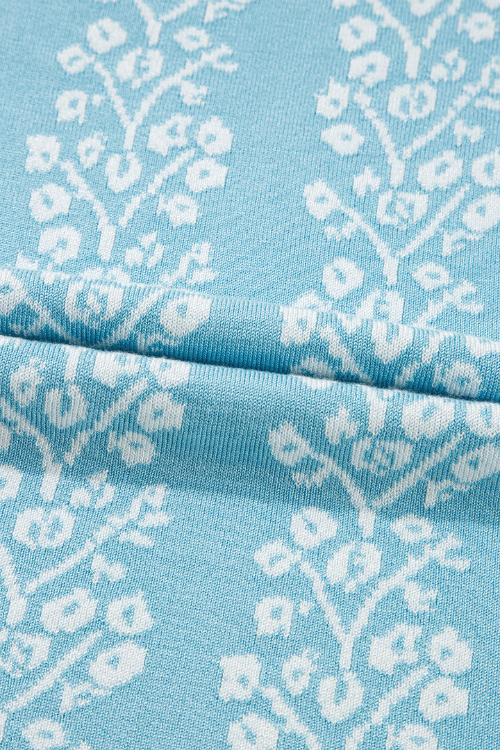 Contrast Floral Crewneck Short Sleeve Sweater