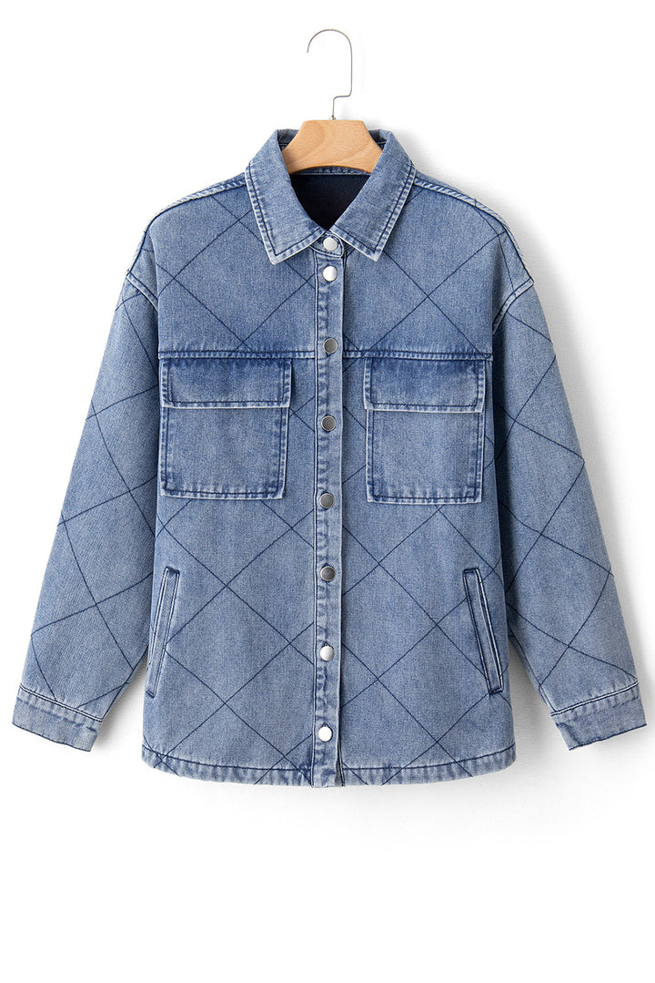 Ashleigh Blue Rhombus Stitched Pattern Button Pocketed Denim Jacket