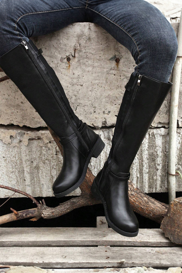 Side Zipper Knee High Chunky Low Heel Boots
