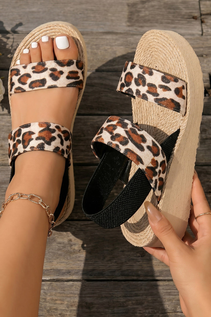 Thai Curry Leopard Double Straps Woven Textured Sole Casual Sandals