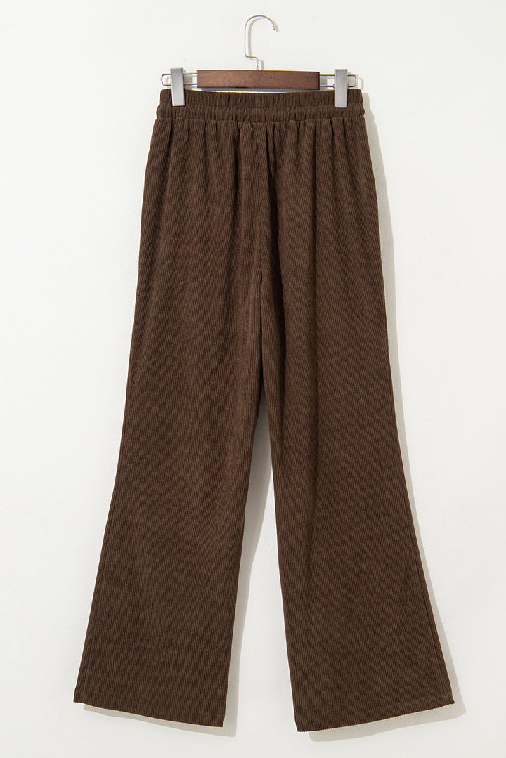 Coffee Tie Elastic Waist Soft Corduroy Pants