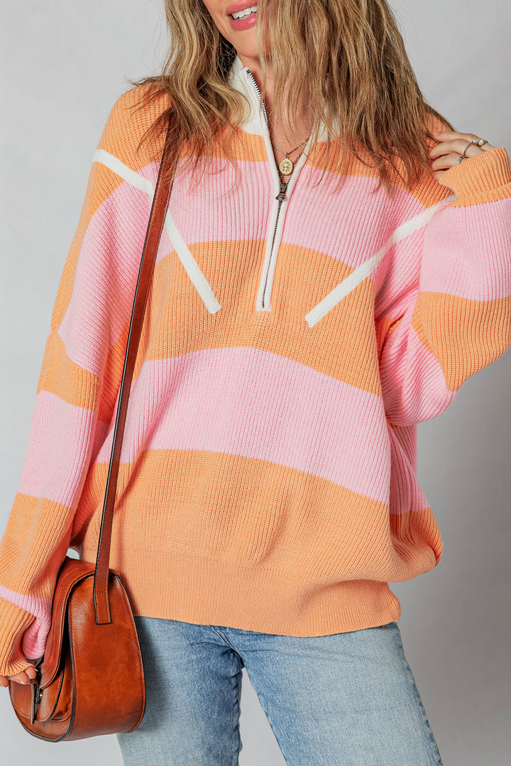 Colorblock Half Zip Oversize Sweater