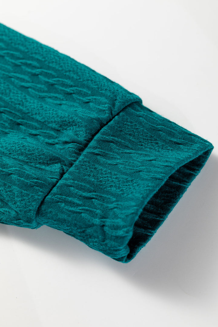 Sea Green Textured Round Neck Sweatshirt &amp; Loose Drawstring High Waist Pant Set