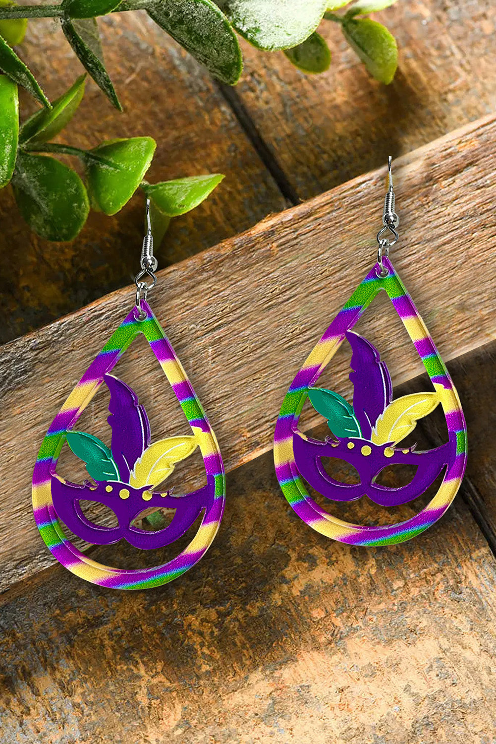 Boucles d'oreilles goutte d'eau masque creux Mardi Gras