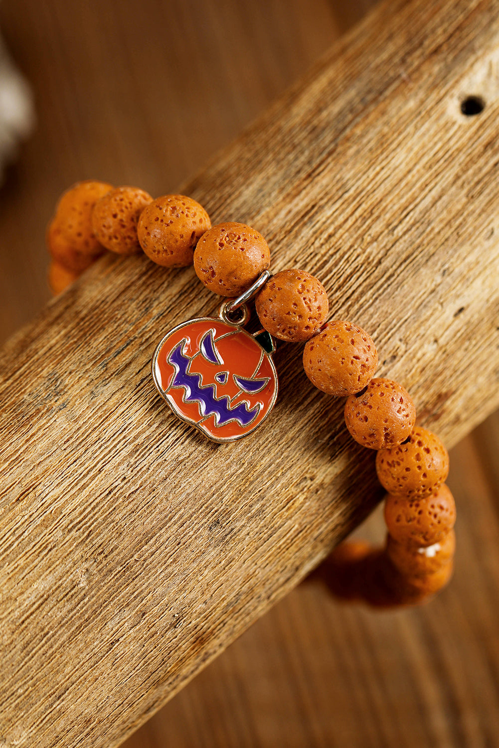 Halloween Pumpkin Face Pendant Beaded Elastic Bracelet