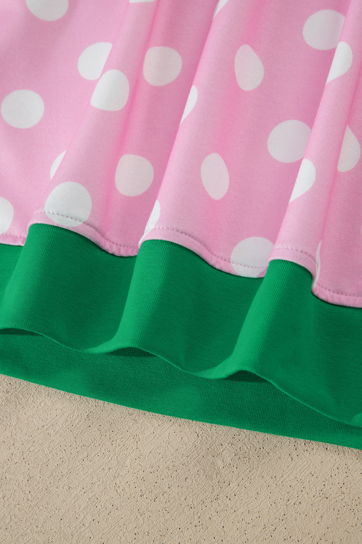 Pink Polka Dot Contrast Edge Casual Short Set