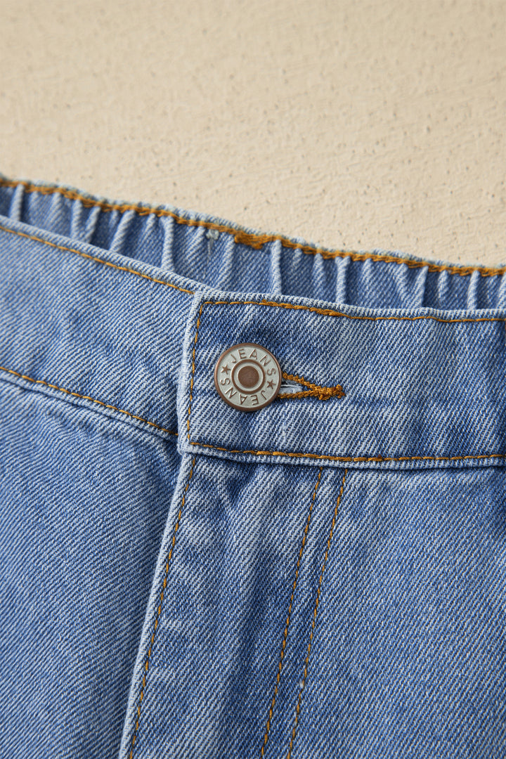 Myosotis Floral Peace Sign Embroidered Patch Wide Leg Jeans