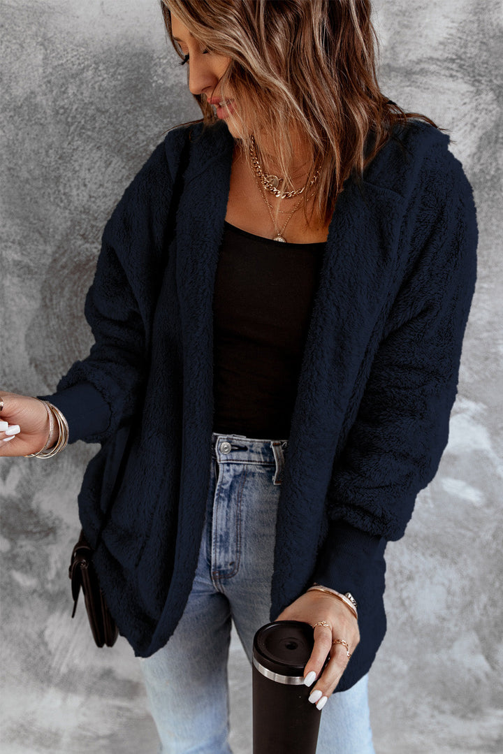 Pink Soft Fleece Hooded Open Front Jacket