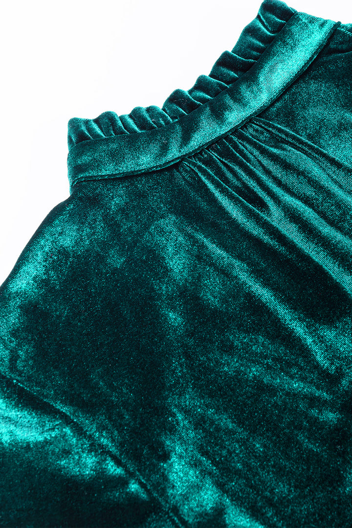 Velvet Buttoned Front Ruffled Mini Dress