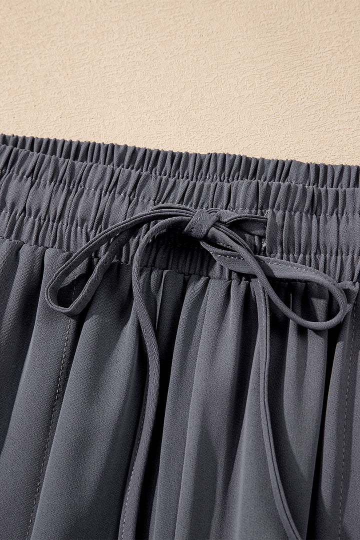 Gray Drawstring Elastic Waistband Pocketed Cropped Jogger Pants