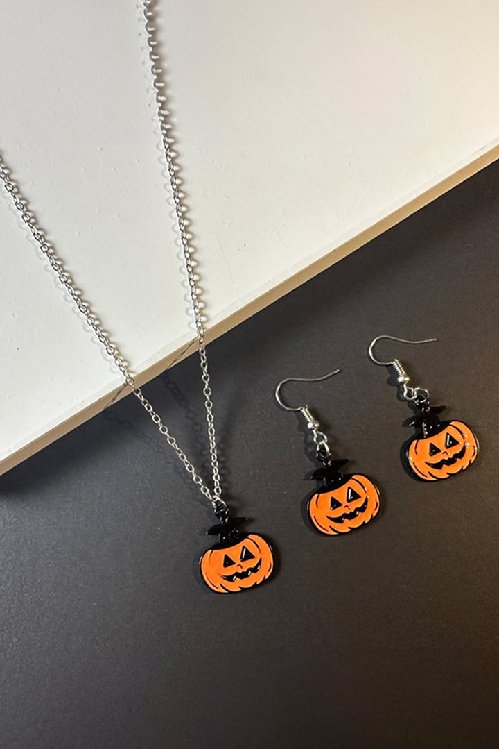Ensemble de bijoux avec collier et boucles d'oreilles en forme de visage de citrouille pour Halloween