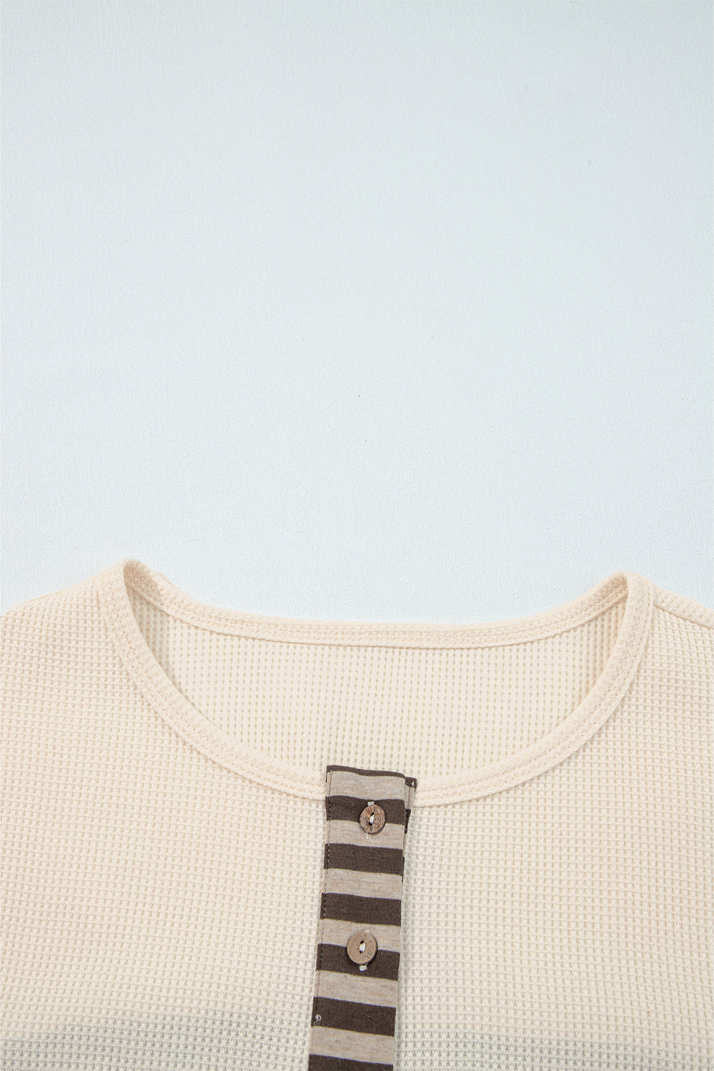Waffle Stripe Plaid Patchwork Henley Knit Top