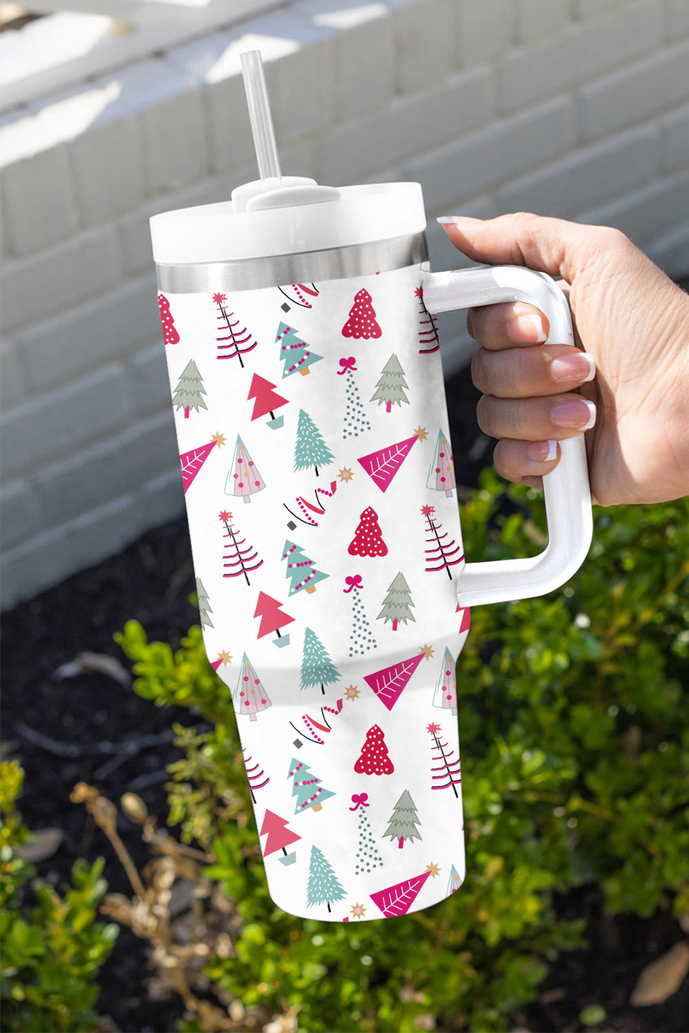 Cartoon Christmas Tree Printed Thermos Cup 40oz