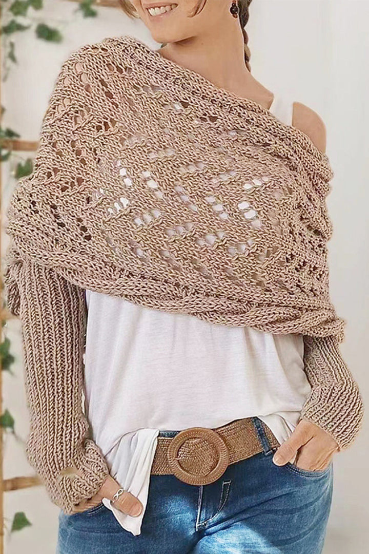 Écharpe en tricot creux avec détails croisés et manches