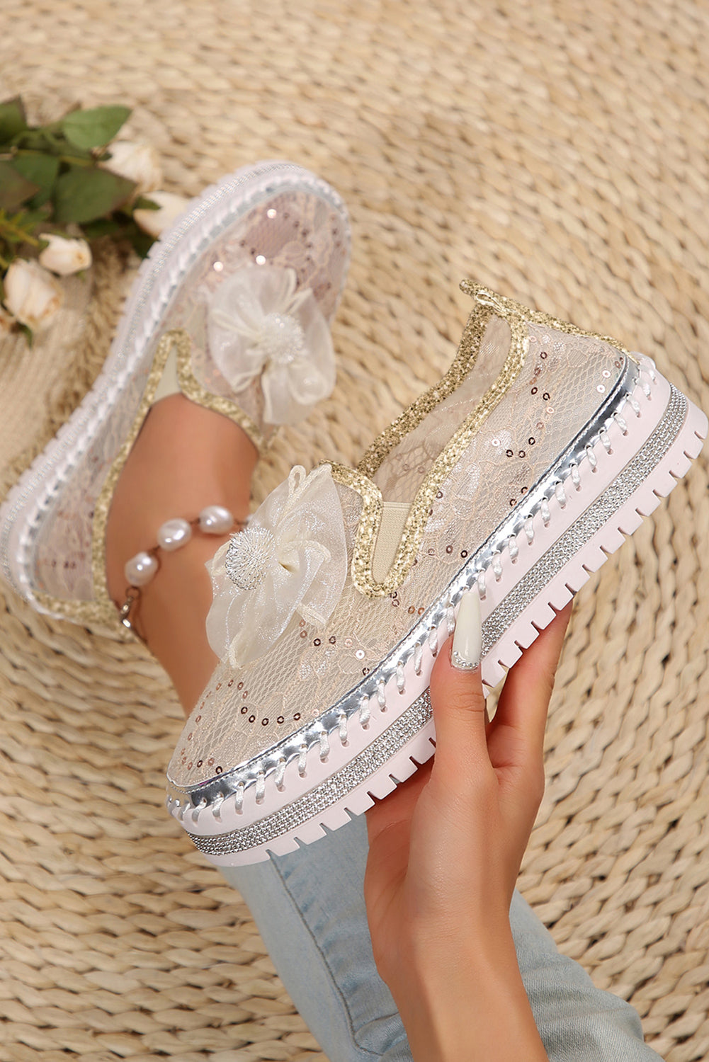 Atmungsaktive Loafer mit glänzender Schleife und Spitze