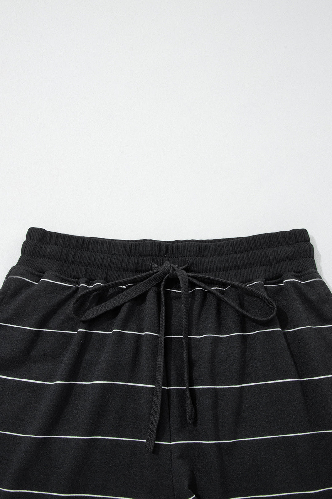Black Stripe Half Sleeve Tee Drawstring Shorts 2pcs Set