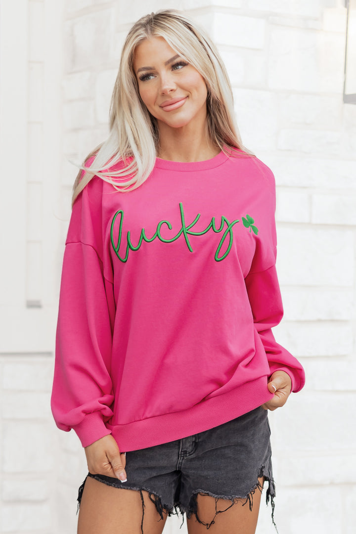 Lucky Clover Embroidered Loose Pullover Sweatshirt