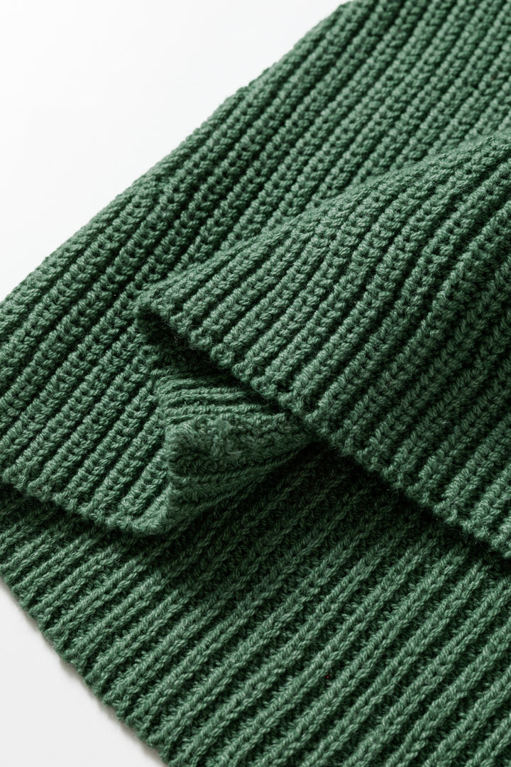 Green Solid Lantern Sleeve Empire Waist Short Sweater Dress