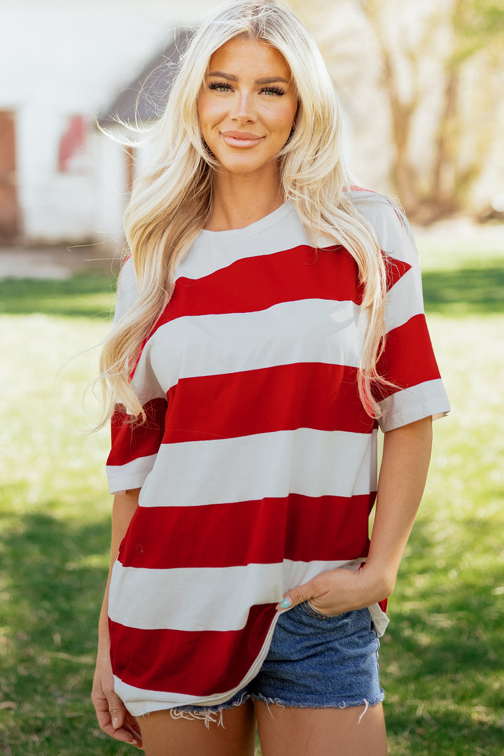 Racing Red Striped Color Block Oversize Tunic Tee