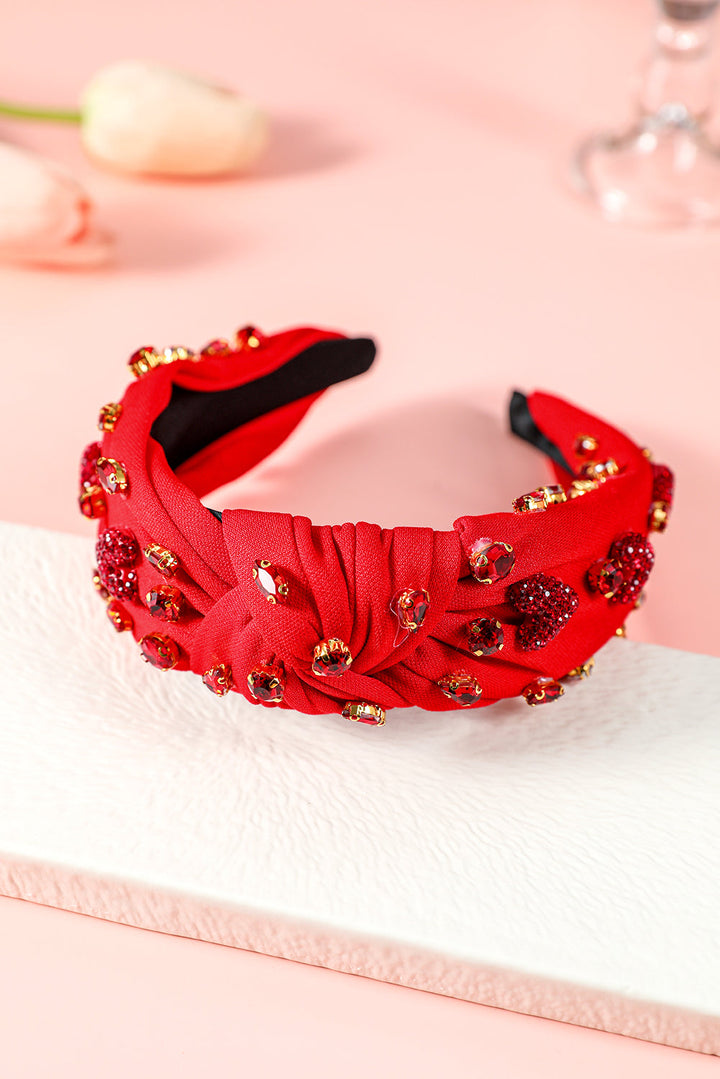 Serre-tête large noué en forme de cœur avec strass et verre