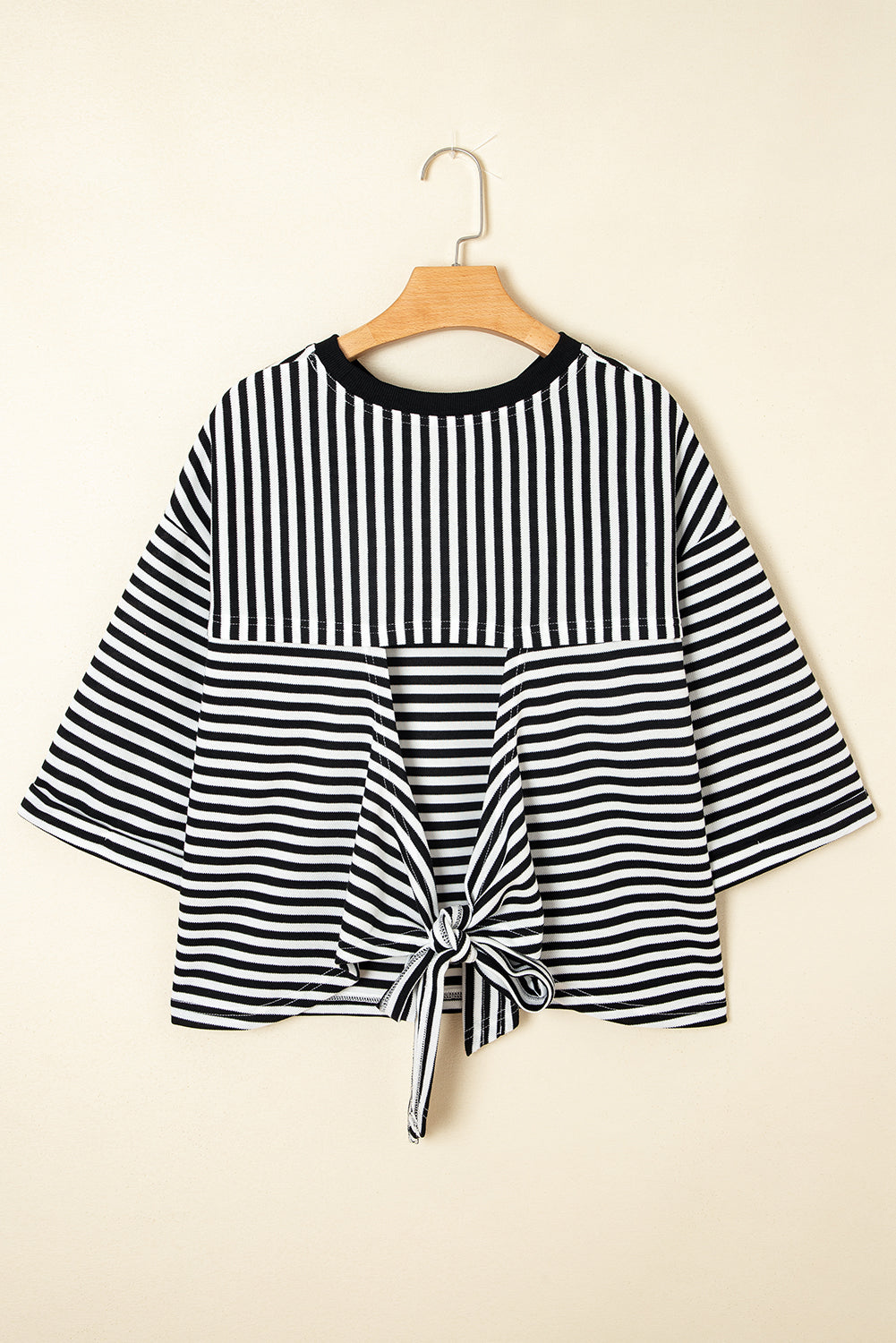 Bowknot Cutout Back Drop Shoulder Wide Bracelet Sleeve Loose Tee