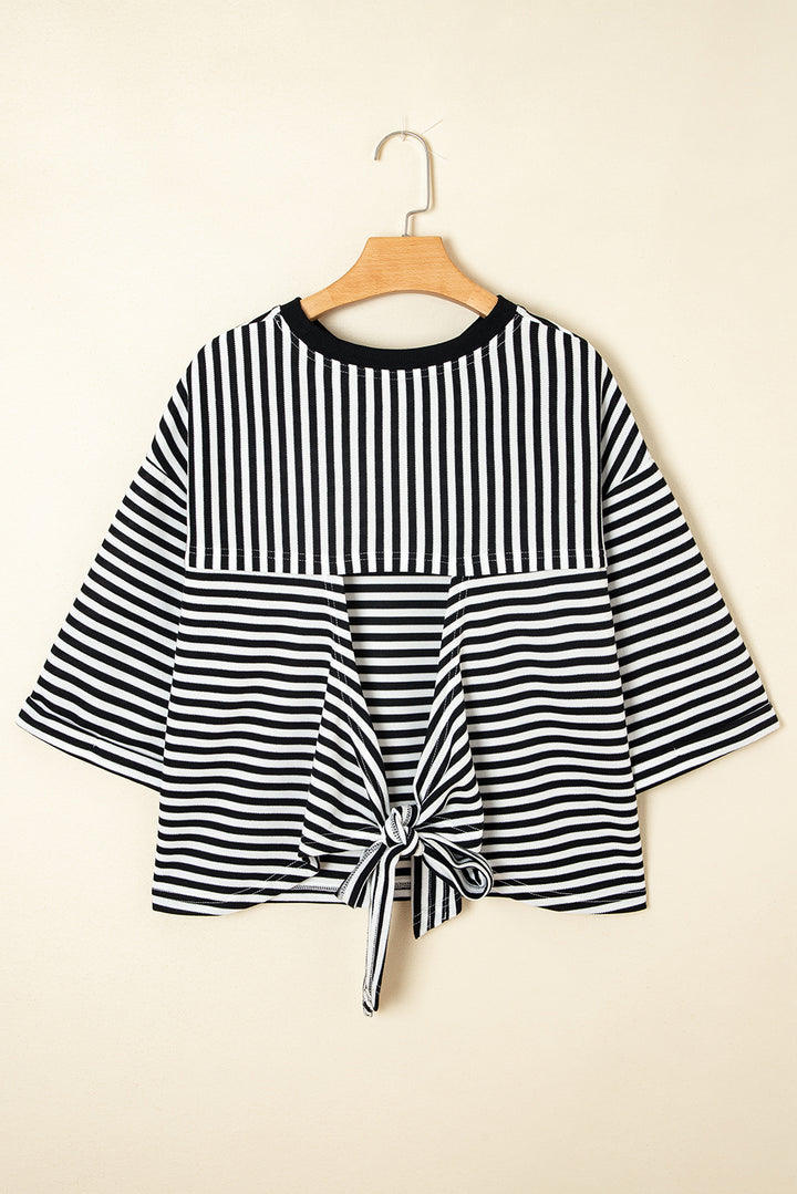 Bowknot Cutout Back Drop Shoulder Wide Bracelet Sleeve Loose Tee