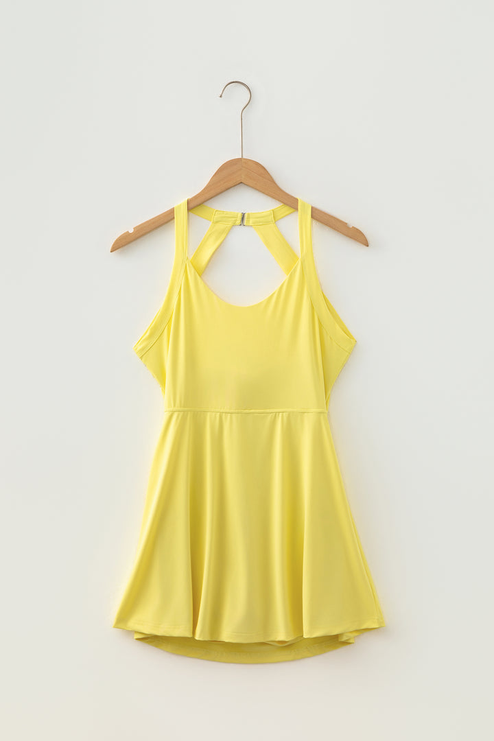 Summer Yellow Cream Daring Back Cutout Active Mini Dress