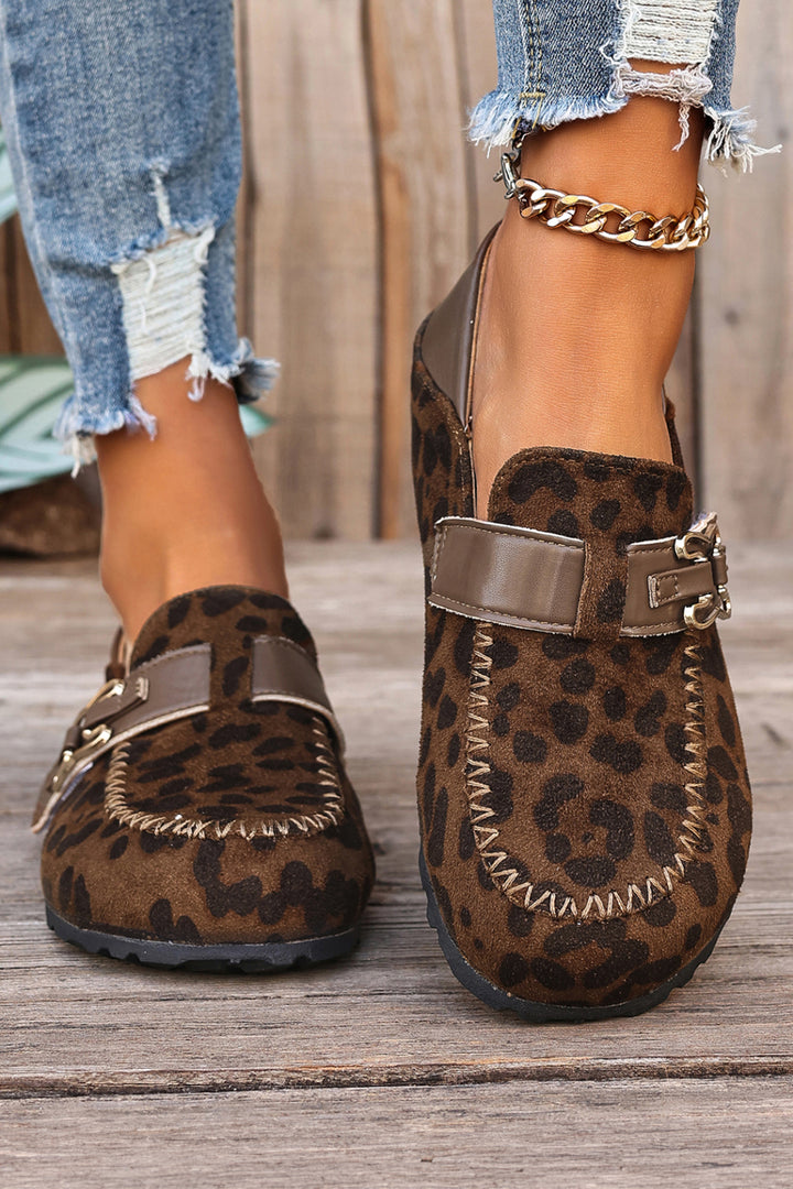 Faux Suede PU Leather Patchwork Retro Buckle Slip On Shoes