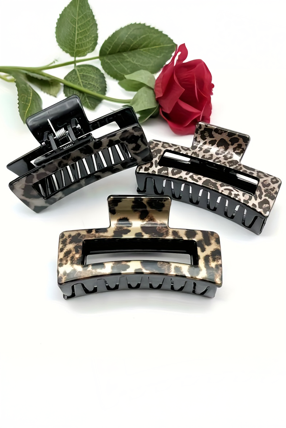 Leopard Print Hollow Out Square Large Hair Claw Clip