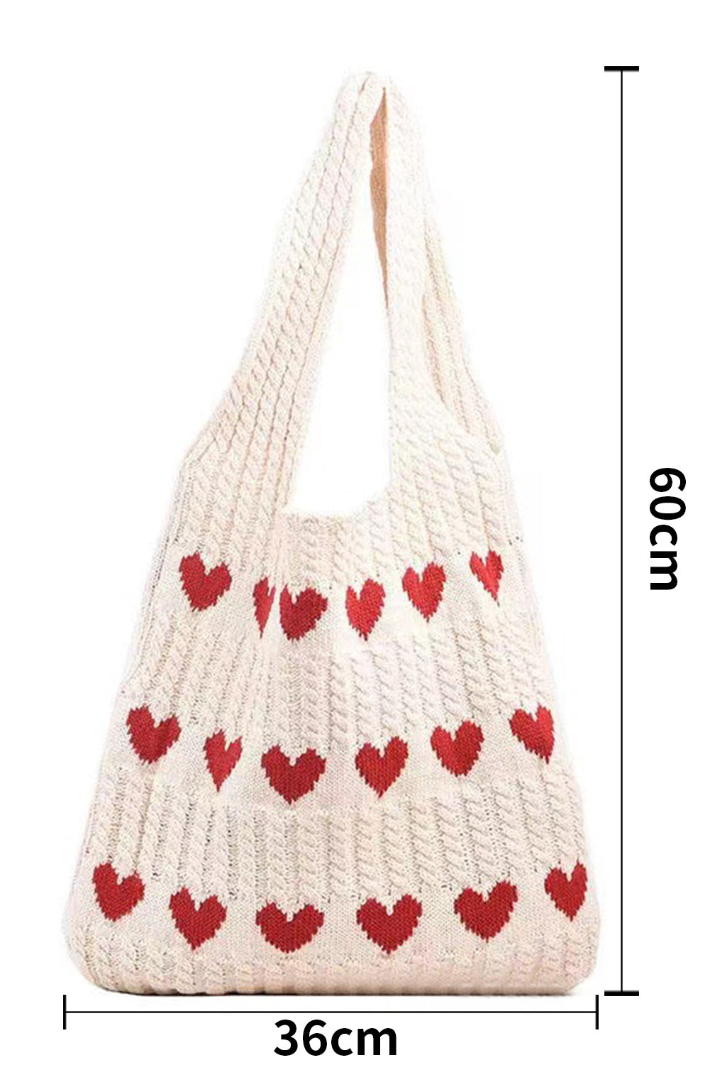 Heart Pattern Knit Large Shoulder Bag